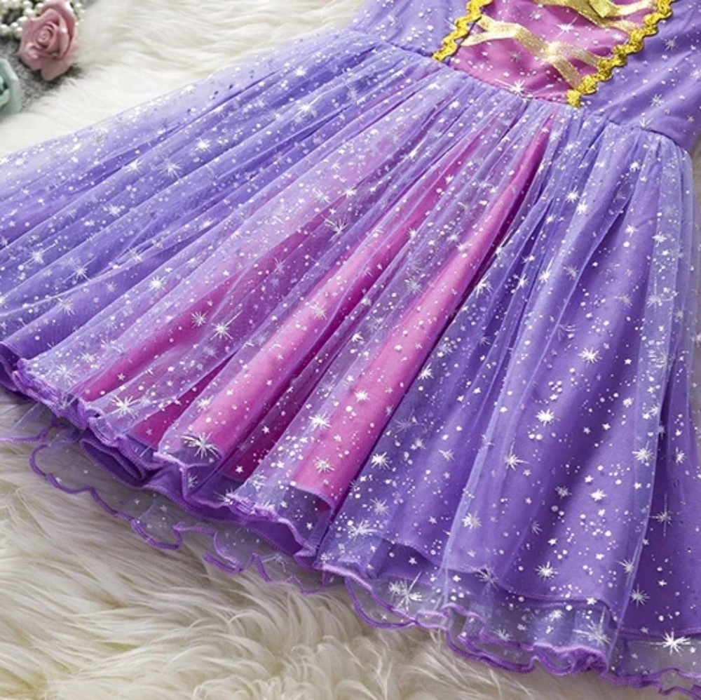 3T Rapunzel Tangled Costume Dress W/ Crown & Gloves Princess Dress Up Play Set - Picture 10 of 12
